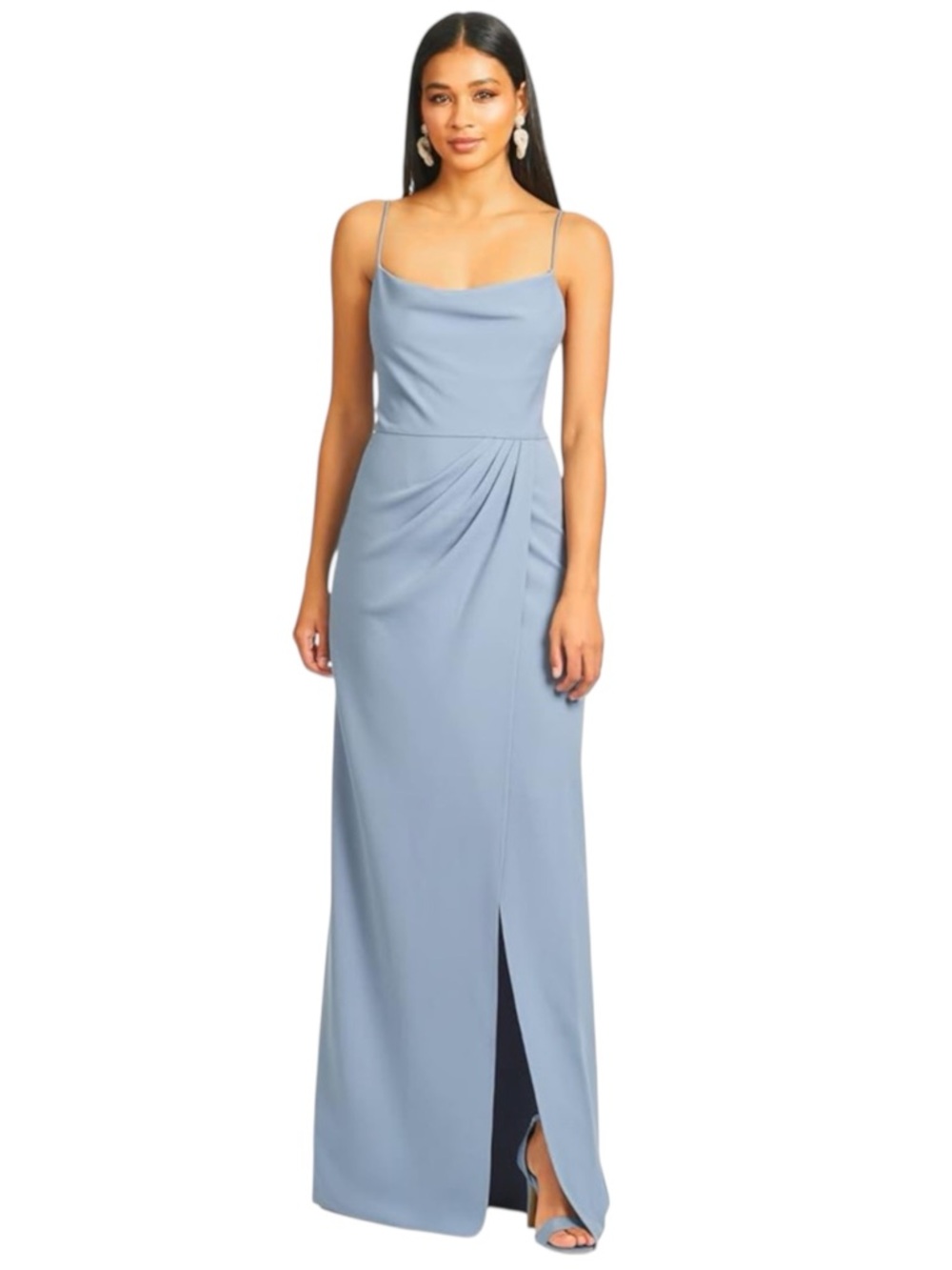 NWT SACHIN + BABI Slate Blue Sleeveless Drape Front Gathered Waist Gown Size 8 - Picture 2 of 6